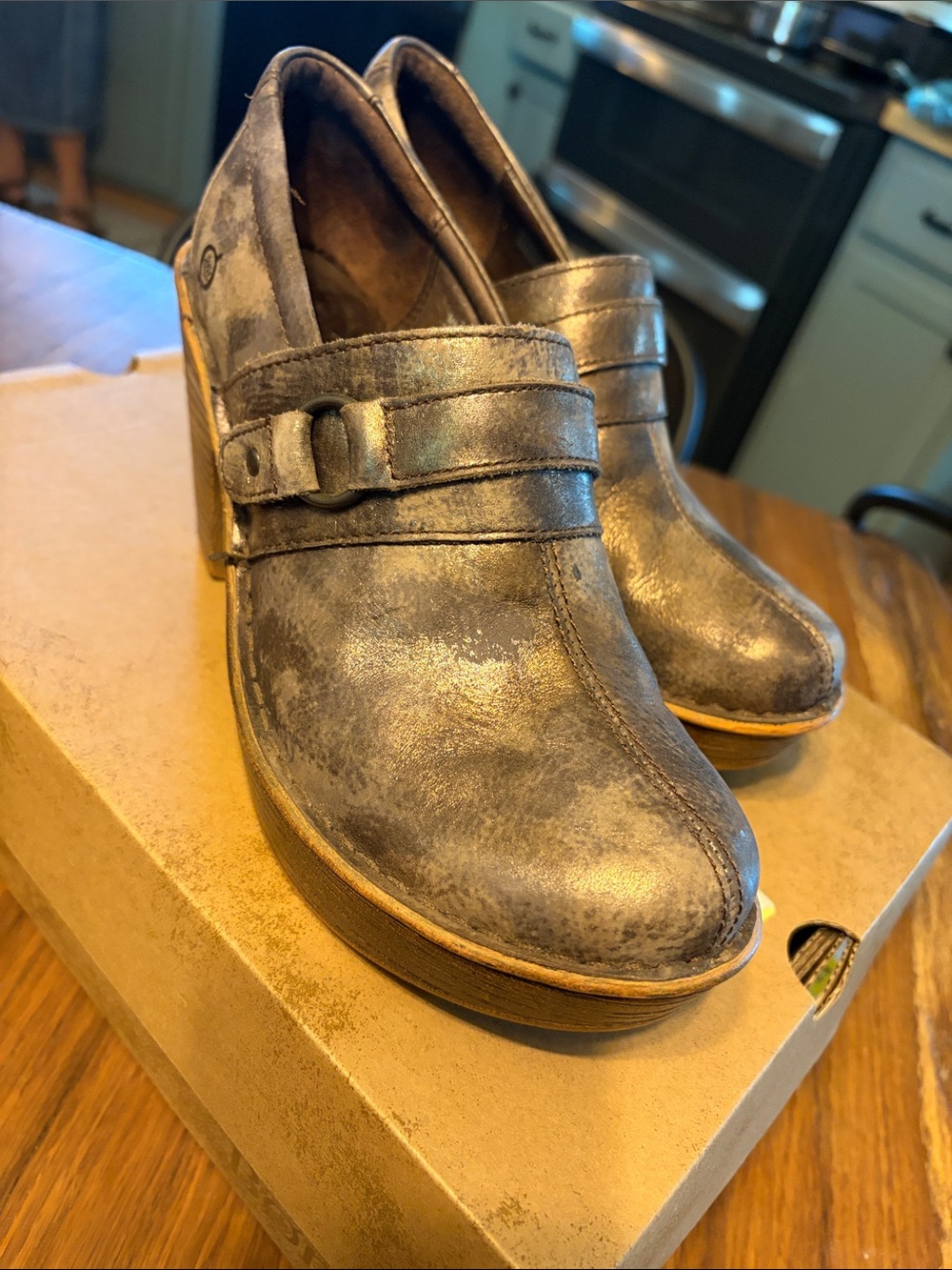 Born Brown Distressed Leather Platform Clogs - Picture 5 of 7